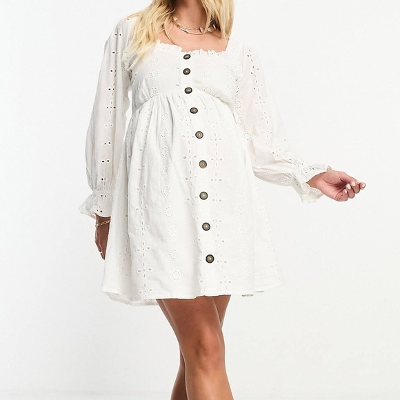 ASOS Maternity Dresses & Skirts - ASOS DESIGN Maternity exclusive eyelet square neck button through dress in white